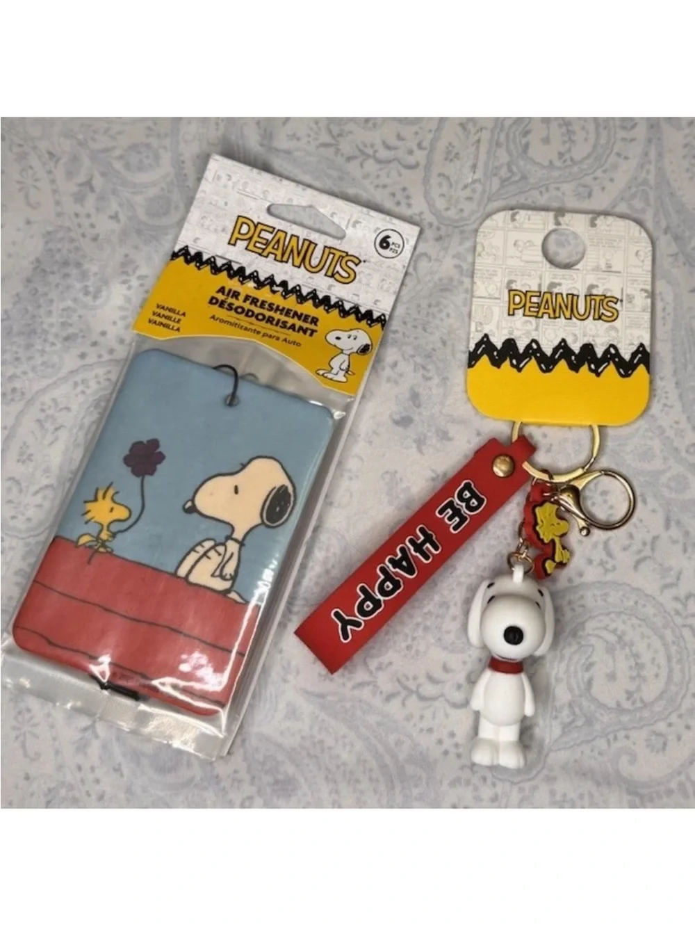 Peanuts Snoopy Keyring Wristlet and Car Air Freshener 6 Pack
